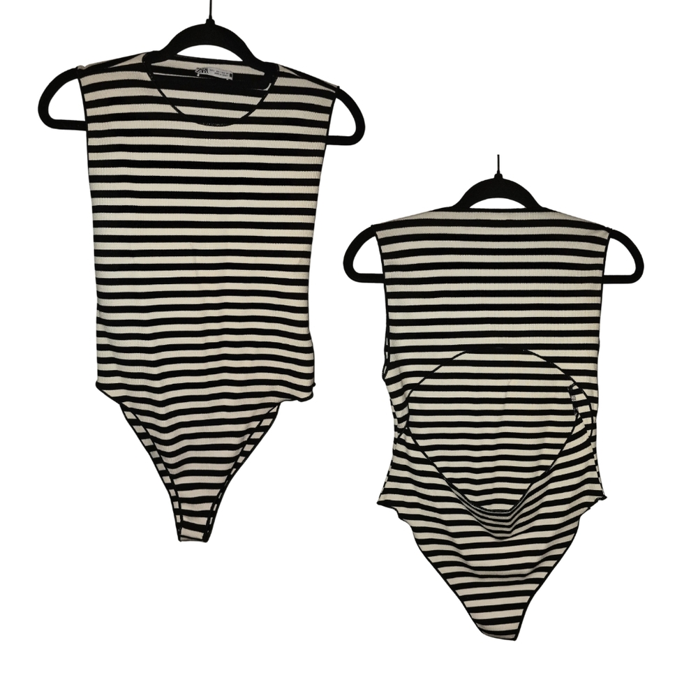 Zara Striped Open Back Bodysuit